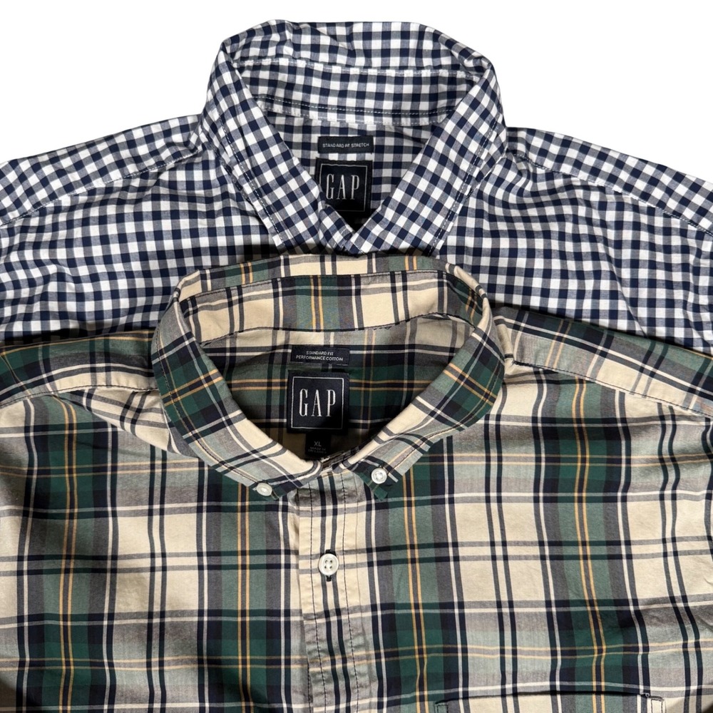 Gap Mens XL Button Down Shirt Bundle 2pk Plaid Gingham Standard Fit Long Sleeve